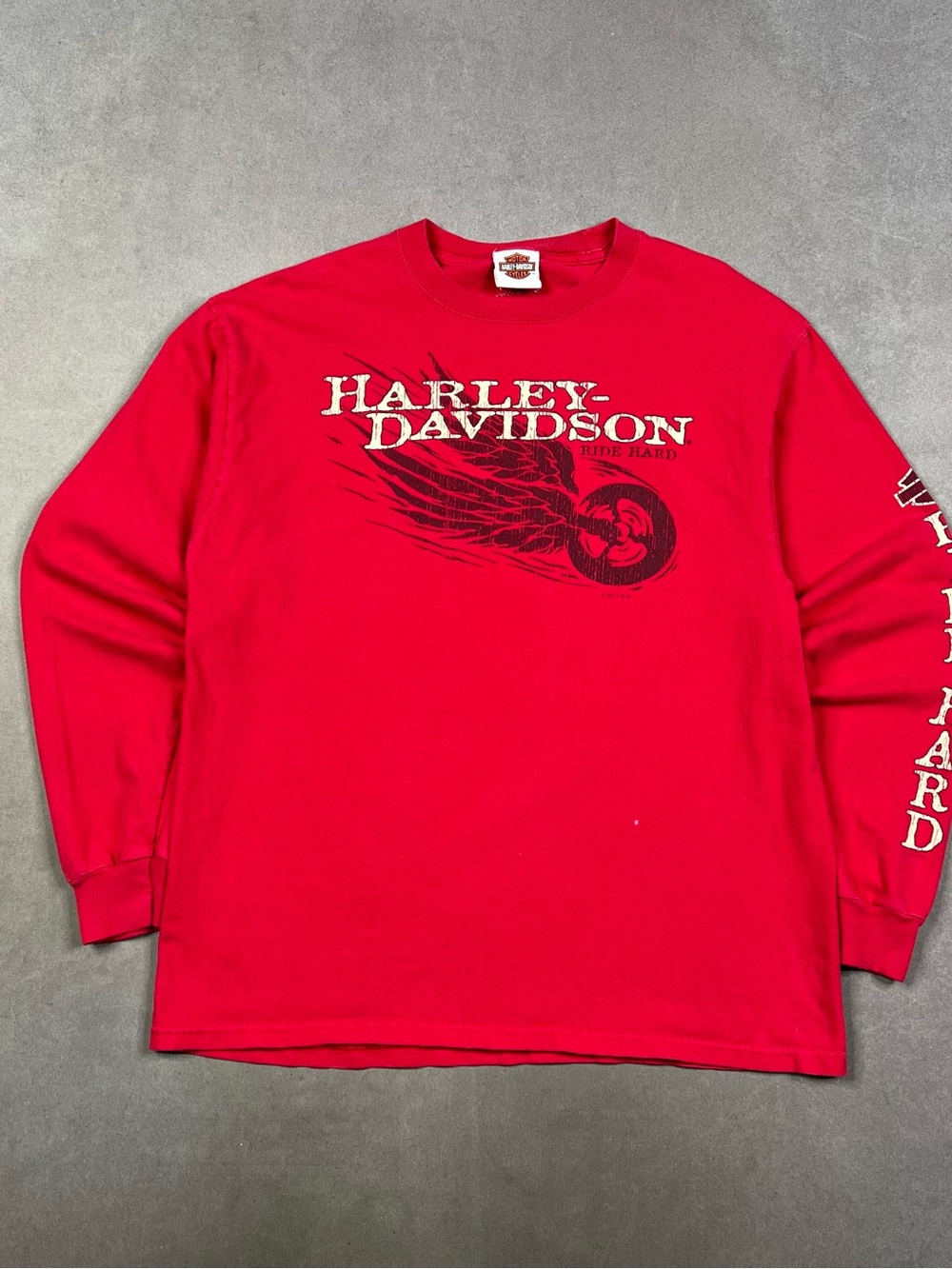 Harley-Davidson Red Long Sleeve Graphic Tee with Black Accents
